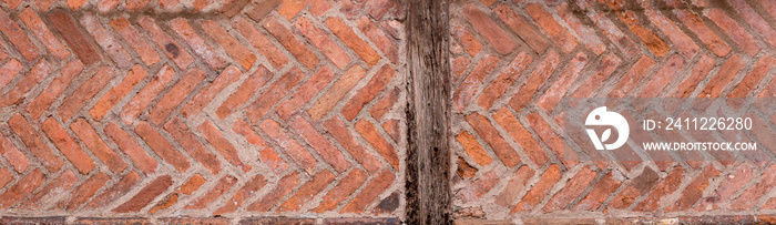 ancient Roman architecture wall with herringbone brick, panorama