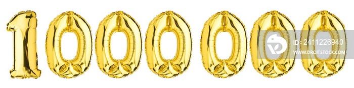 One million 100000 balloons. Helium balloon numbers. Million Views, Followers, Subscribers, Like, Dollars, Win prize, lottery, Jackpot. High resolution photo. Isolated white background.