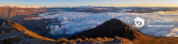 Sunrise over Roys Peak, Lake Wanaka and Mount Aspiring, South Island, New Zealand