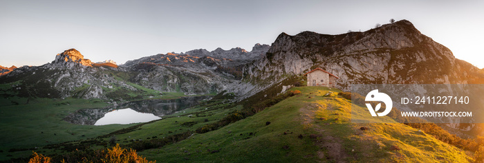 Entrelagos viewpoint panorama in Lagos de Covadonga, Picos de Europa National Park, Asturias, Spain