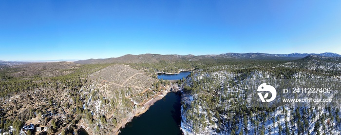 Aerial panorama of Upper & Lower Goldwater Lakes, just outside of Prescott, Arizona.