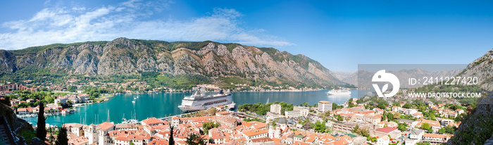 Aerial panorama of town and Bay of Kotor