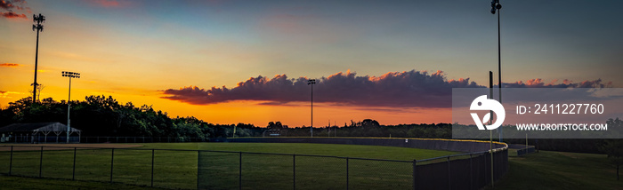 One of the baseball stadiums in Lexington, Kentucky Veteran’s park during early morning sunrise.