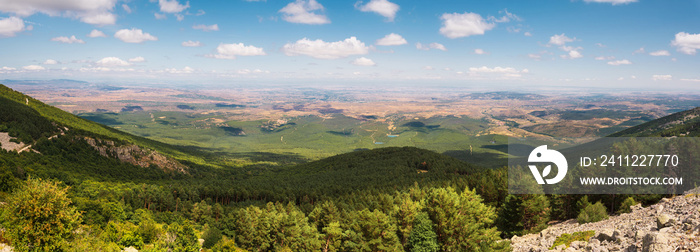 Panorama of green valleys of Aragon region from the moncayo mountain. Natural environment in summer season .