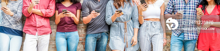 Group of teenager friends using mobile smartphone