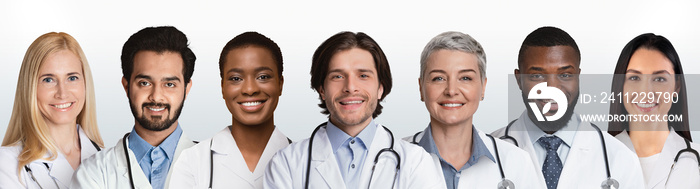 Doctors Portraits Collage With Multicultural Medical Workers On White Background