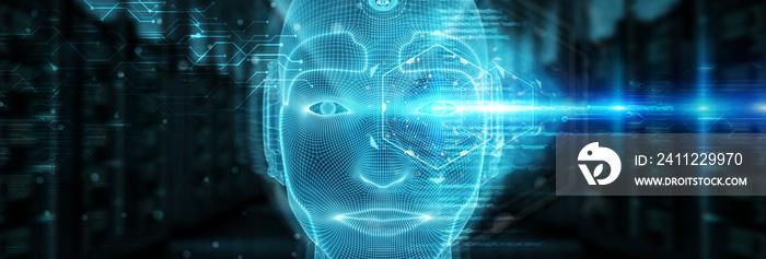 Robotic man cyborg face representing artificial intelligence 3D rendering