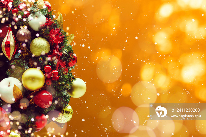 Closeup of Christmas-tree decorations, christmas tree and decorations christmas background