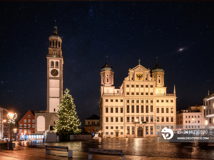 Illuminated christmas tree in Augsburg