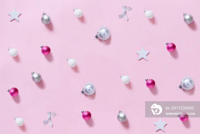 Christmas decorations  on a light pink background