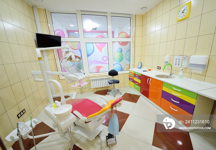 bright color interior of modern pediatric dentistry.