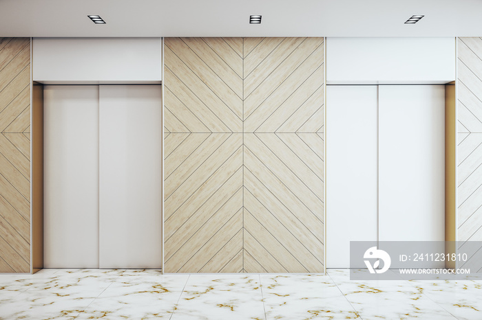 Clean office interior with two elevators