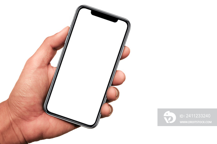 Studio shot of Smartphone  iphoneX with blank white screen for Infographic Global Business Plan, mod