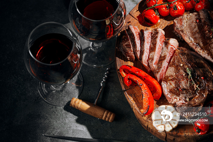 dinner for two with steaks and red wine