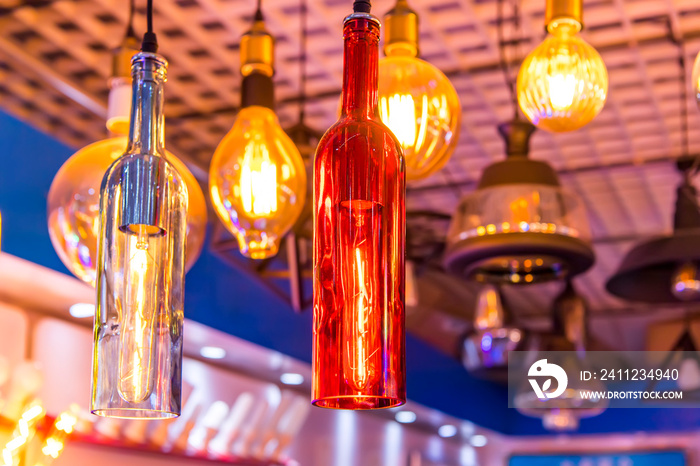 Decorative beer bottle style diode light bulb hang from ceiling