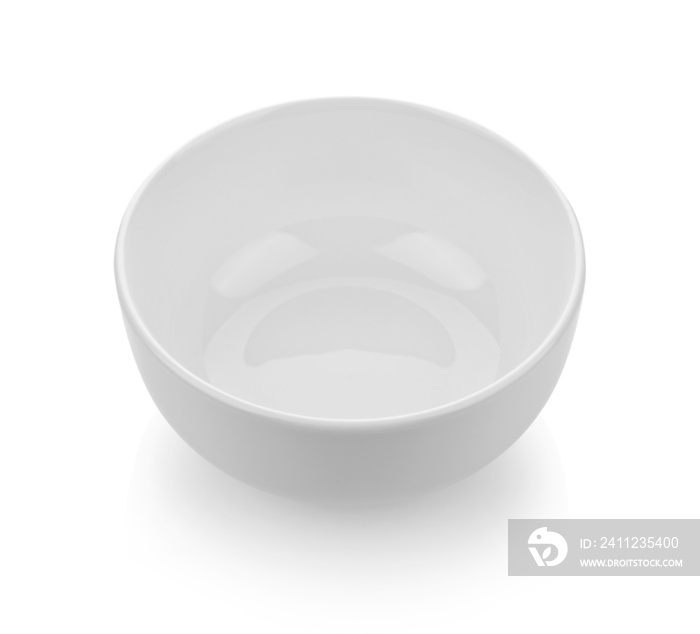 Empty white ceramic bowl on white background