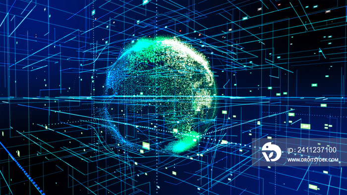 Connection Around Earth, Theme Background with Light Effect. abstract technology background 3d rende