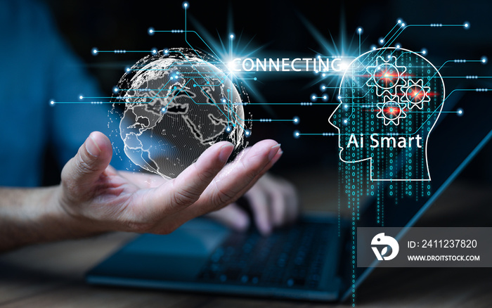 Ai connection to global cyber network to chat gpt concept. new technology in future can support all 