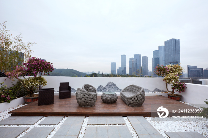 Modern Chinese style office,  Beautiful urban landscape roof