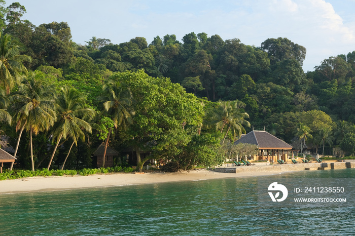 Beautiful resort at Pangkor Laut with lush of greenery and southeast asia style of architecture.