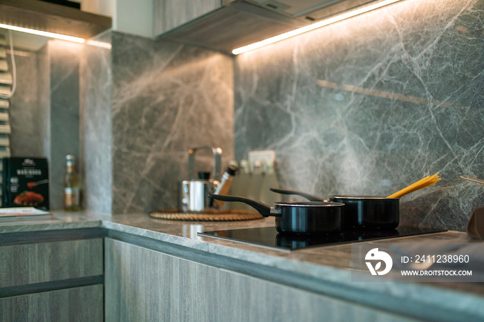 corner of kitchen with modern design room interior