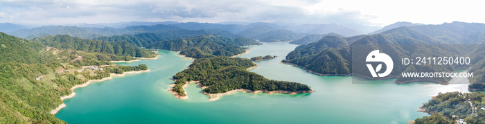 Aerial view of the beautiful Qiandao Lake at Shiding District