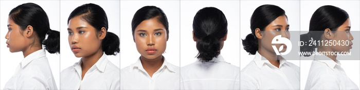 Asian Woman head shot portrait turn rear side back view turn 360