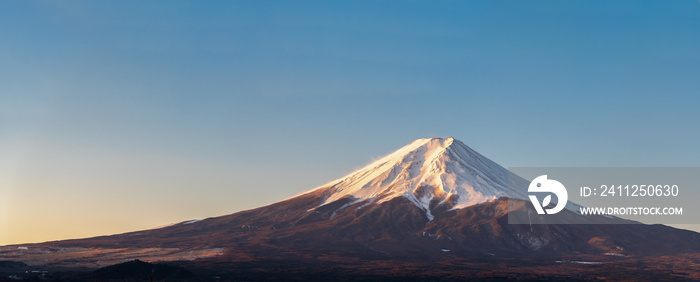 Japanese Fuji mountain on blue sky with copy space.