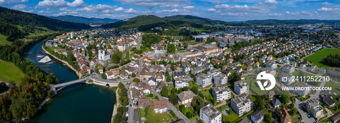 Aerial view of old town of the city Aarburg in Switzerland on a sunny day in summer.