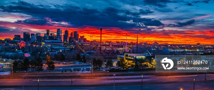 Colorful Sunrise Over Downtown Denver Skyline in Colorado