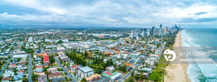 Aerial panorama of houses on the Gold Coast, Australia