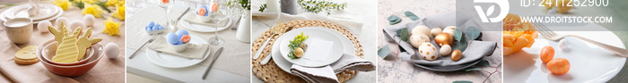 Collection of beautiful table settings for Easter dinner