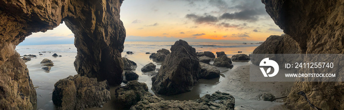 Panoramic View of Sea Cave and Rocks at El Matador Beach, Malibu