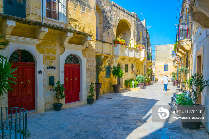 View of a narrow street in Victoria (Rabat), Gozo, Malta