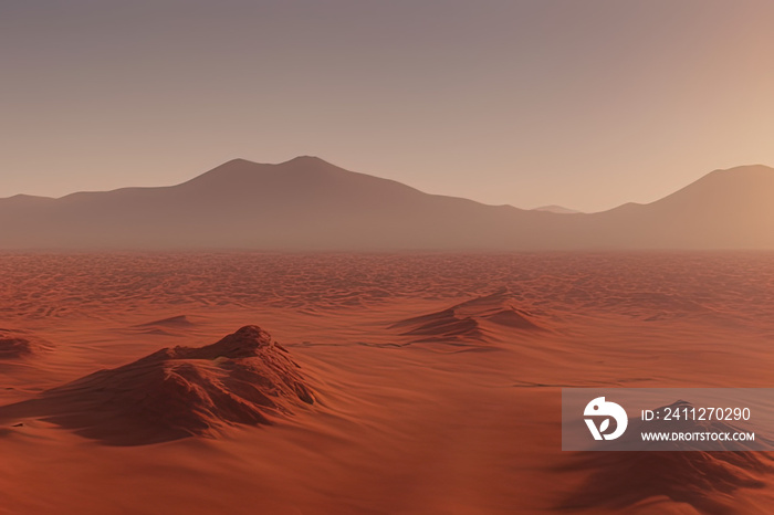 a desert with a mountain in the distance, a detailed matte painting