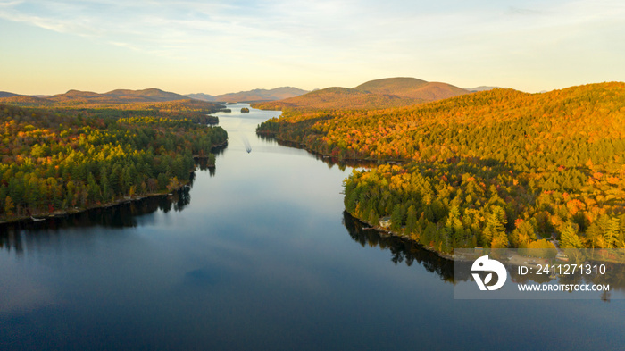 Aerial View Over Long Lake Adirondack Park Mountains New York USA