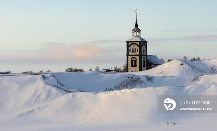 Famous Roros church in winter conditions, Norway