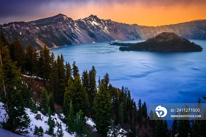 Sunset Views on Crater Lake, Crater Lake National Park, Oregon