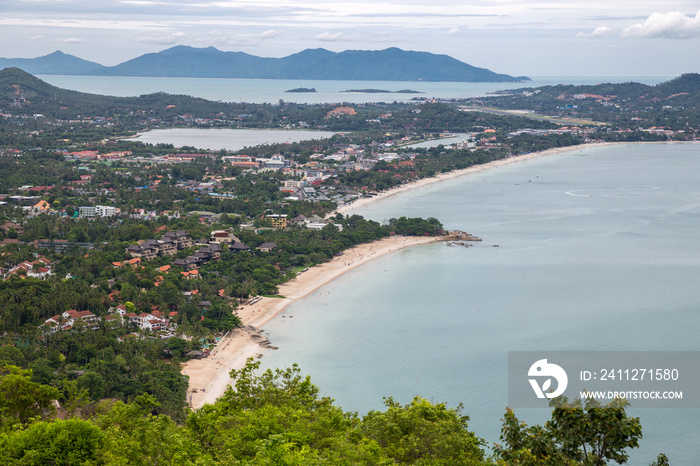 Panoramic aerial view of Chaweng beach of Koh Samui island, Thailand in a cloudy day