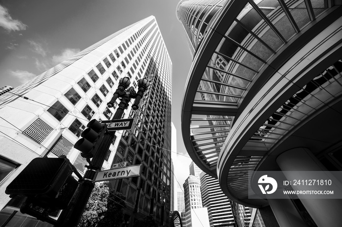 Skyscrapers in downtown San Francisco in black and white