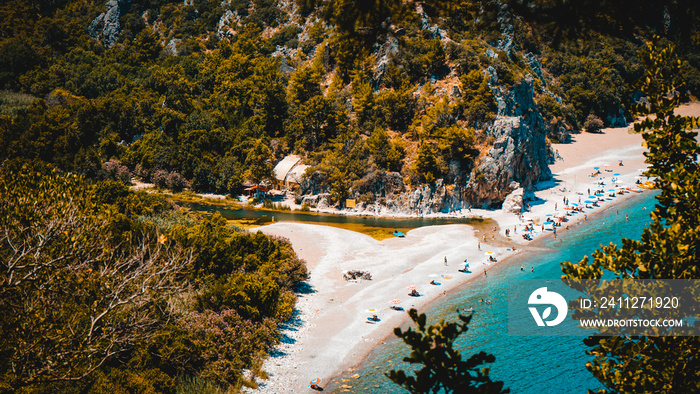 View of Cirali beach and Olimpos (Olympos) mountain in a sunset light. Kemer, Antalya, Mediterranean region, Turkey, Lycia.