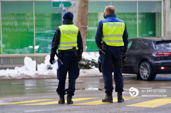 Zwo traffic policemen at City of Zurich, Switzerland.