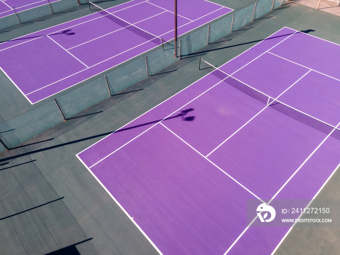 High angle view of purple colored tennis courts