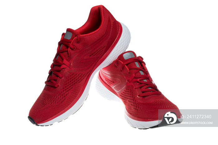 A pair of red running sport men training shoes