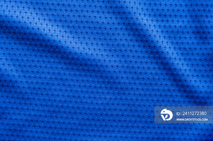 Blue color fabric sport clothing football jersey with air mesh texture background