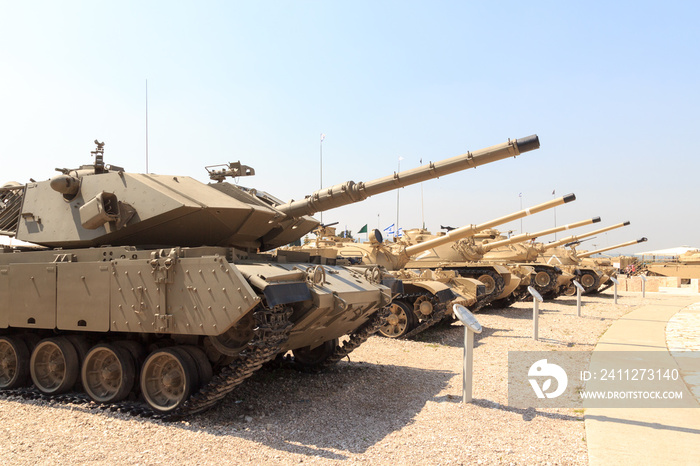 Different tanks at the Yad La-Shiryon Armored Corps Memorial Site and Museum at Latrun, Israel