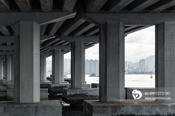 Urban concrete bridge, columns and beams