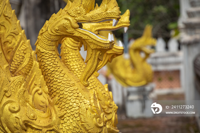 Dragons statues at Haw Phra Kaew, also written as Ho Prakeo, Hor Pha Keo, Vientiane, Laos.