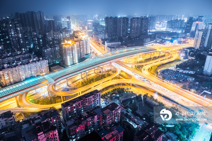 wuhan city interchange at night