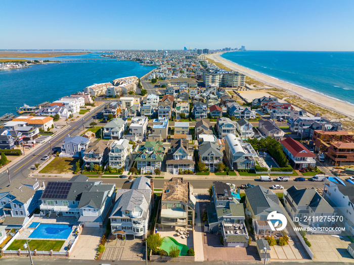 Longport Point aerial view with Atlantic City at the background, Longport, New Jersey NJ, USA. Longport is the southernmost town of Absecon Island.